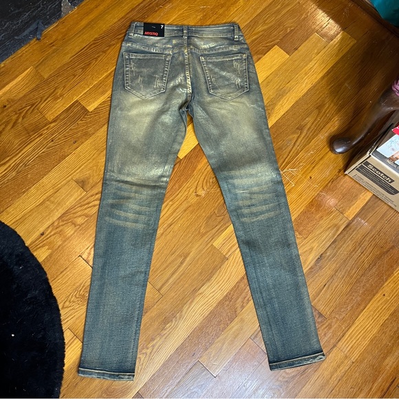 Mystiq Gold Wash Metallic Vintage Skinny Jeans Size 7 - Picture 4 of 5